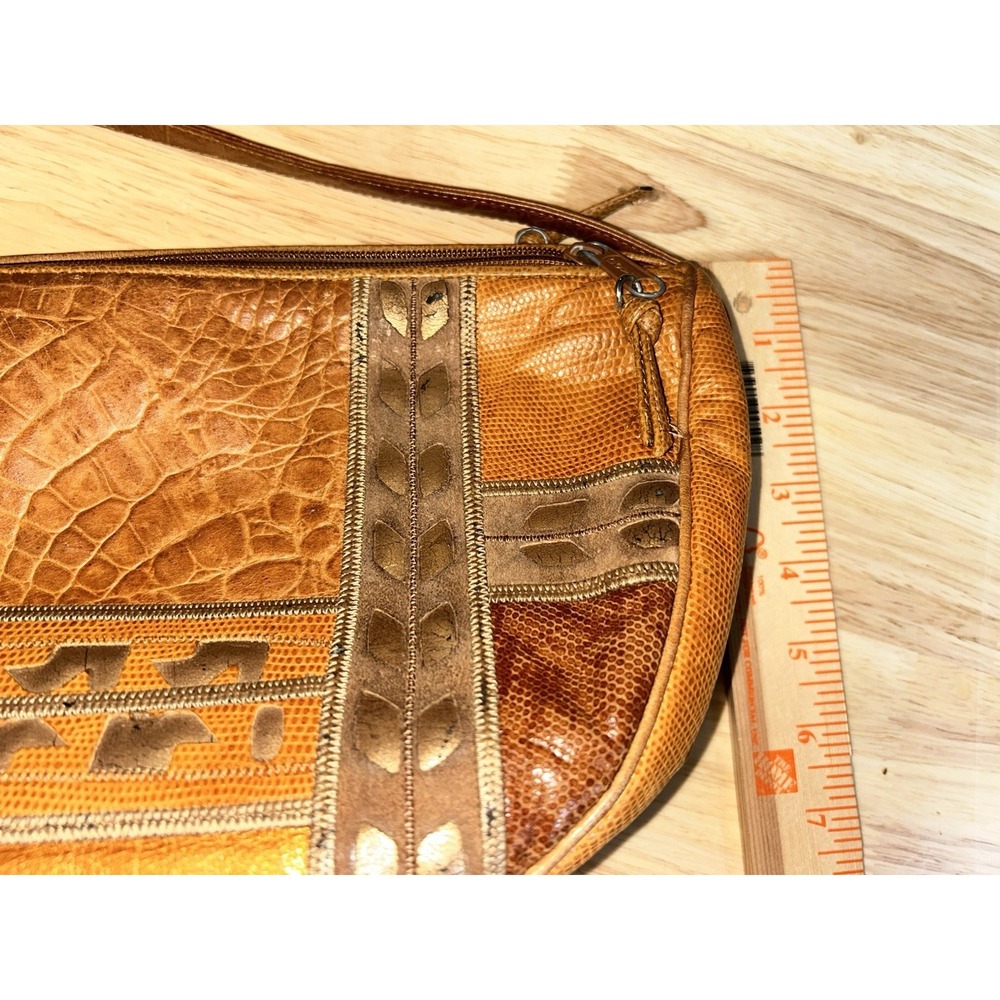 VTG SHARIF leather Snake/alligator/Geometric Texture crossbody Tan/browns 80's - Picture 13 of 15